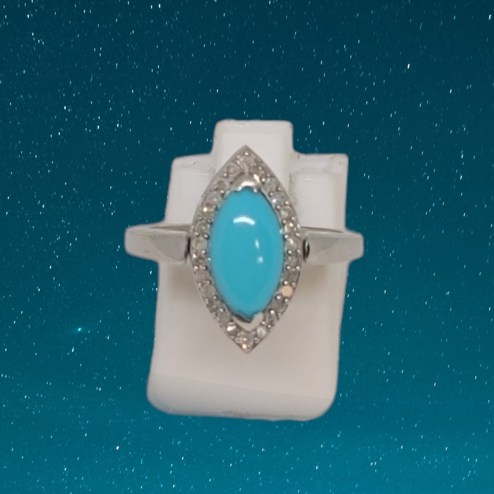 NWT American Natural Arizona Sleeping Beauty Turquoise & Whi Diamond Ring Size 7 - Picture 7 of 13